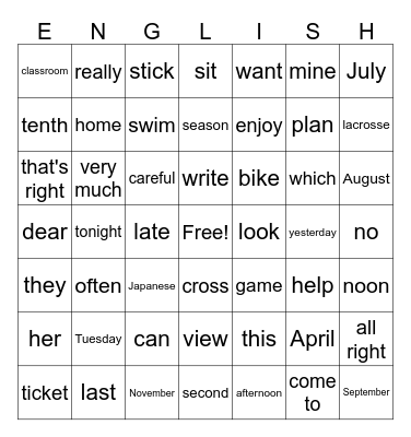Group 1's Bingo Card Bingo Card
