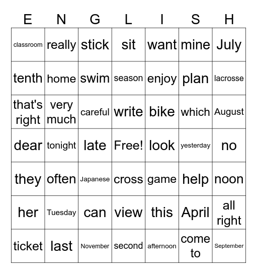 Group 1's Bingo Card Bingo Card