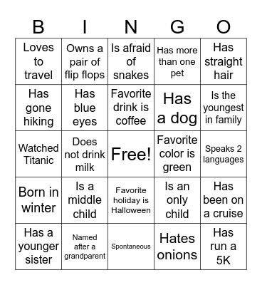 Get to Know You Bingo Card