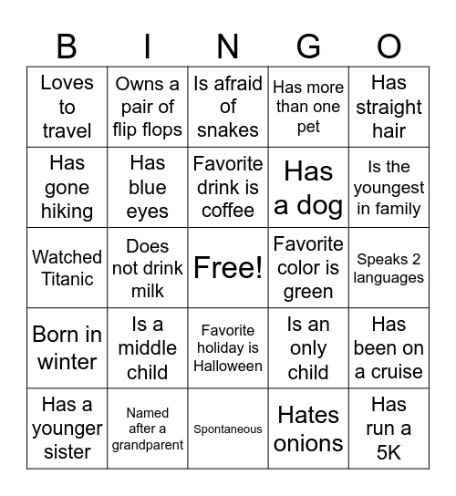 Get to Know You Bingo Card