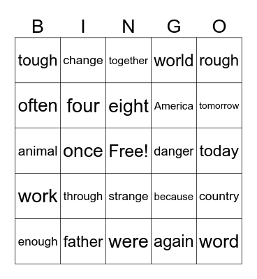 Sight words Bingo Card
