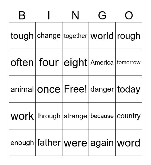 Sight words Bingo Card
