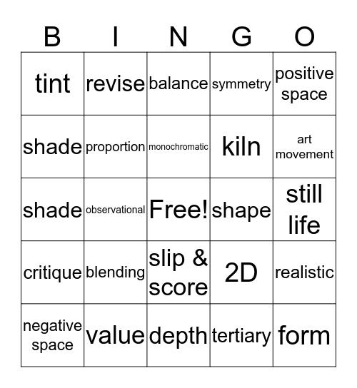 4th Grade Art Review Bingo Card