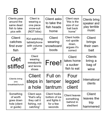 Ice fishing client bingo Card