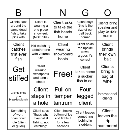 Ice fishing client bingo Card