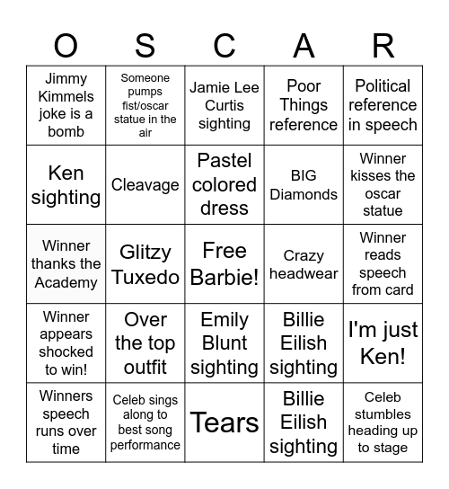 OSCAR 2024 BINGO Card