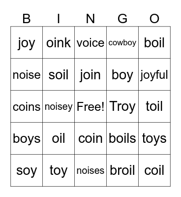 oi and oy Bingo Card