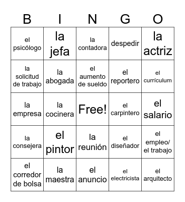 El mundo del trabajo Bingo Card
