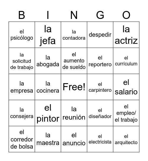 El mundo del trabajo Bingo Card