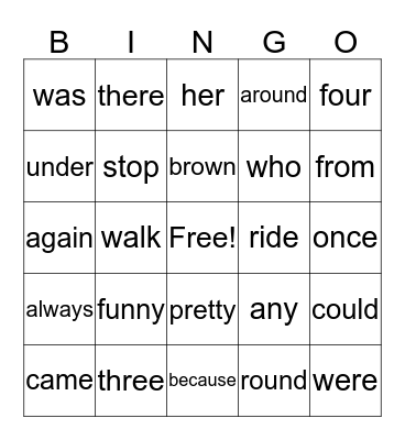 Maya's Sight Words Bingo Card