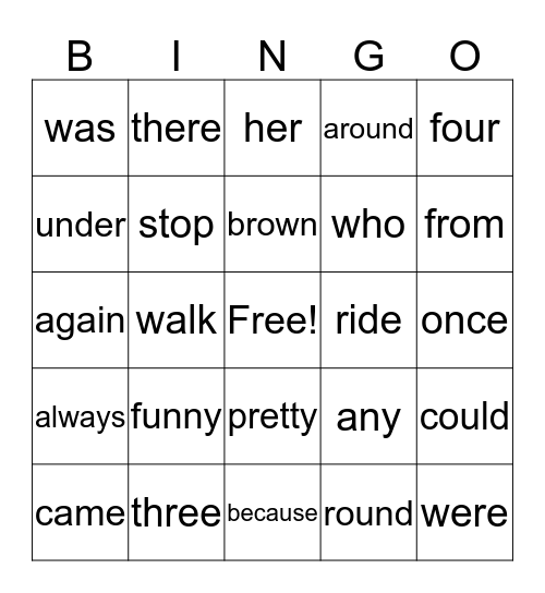Maya's Sight Words Bingo Card