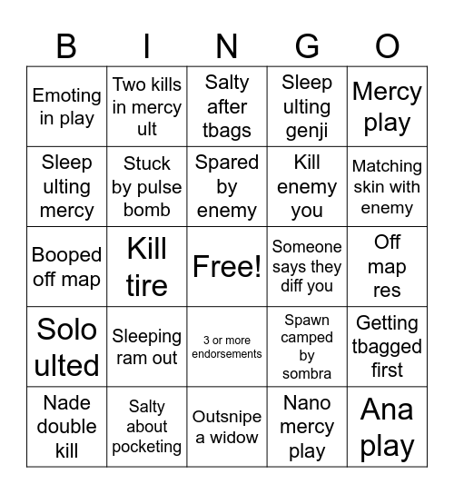 Overwatch Bingo Card