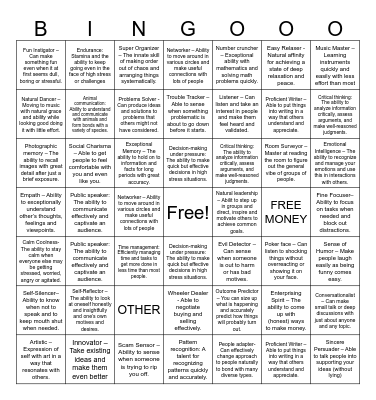 OrDEr UP Bingo Card