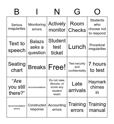 STAAR Bingo Card