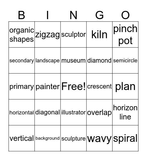 1st Grade Art Review Bingo Card