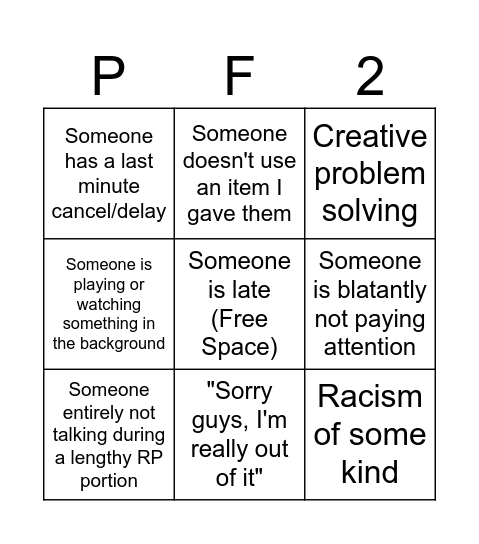 Pathfinder Bingo Card