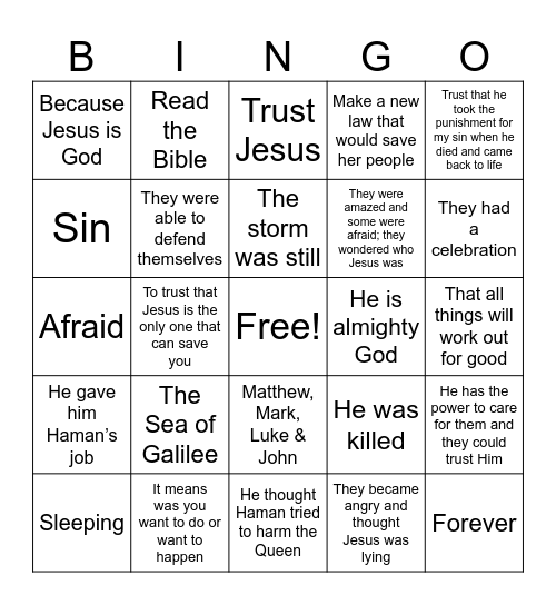 Jesus Calms A Terrible Storm Bingo Card