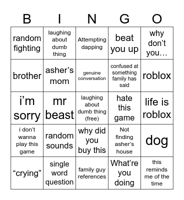 Asher and Elijah Bingo Card