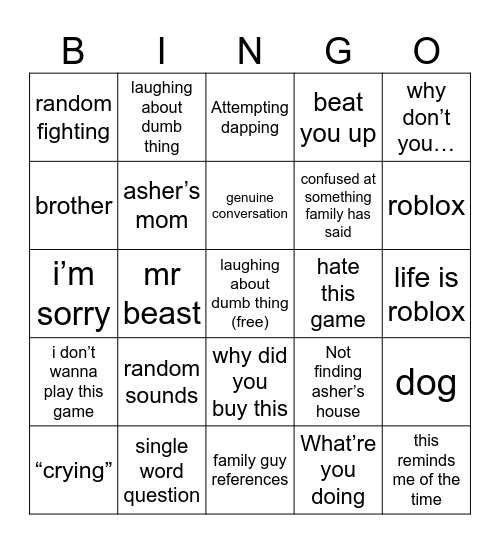 Asher and Elijah Bingo Card