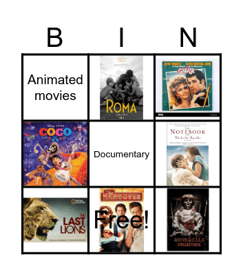 Movie Genre Bingo Card