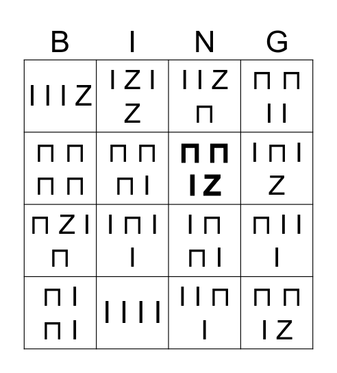 1st Grade Rhythm Bingo Card