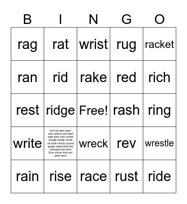 Easy R Bingo Card