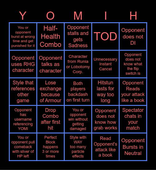 Yomi Hustle Bingo Card