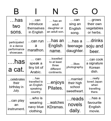 Find someone who... Bingo Card