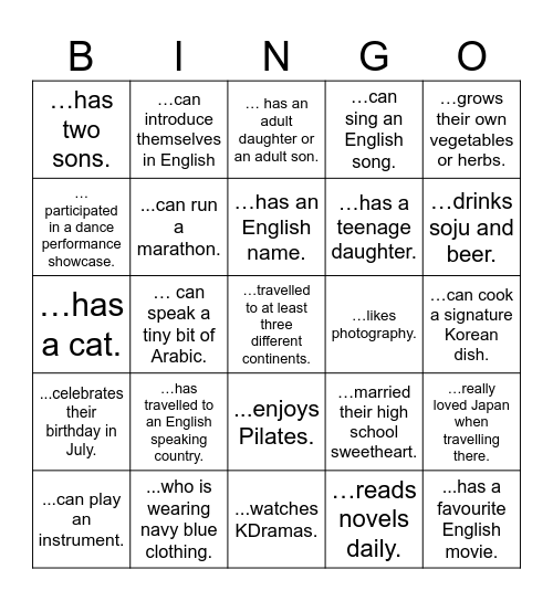 Find someone who... Bingo Card