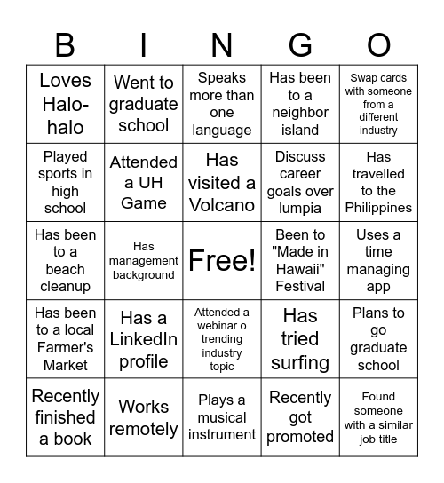 JAYCEE CONNECT: NETWORKING BINGO Card