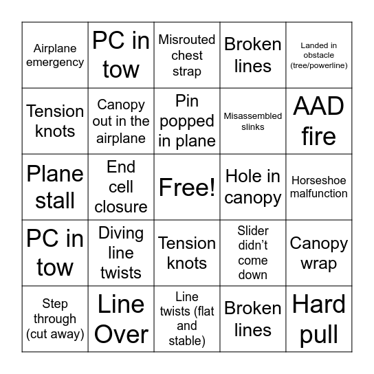 Malfunction Bingo Card