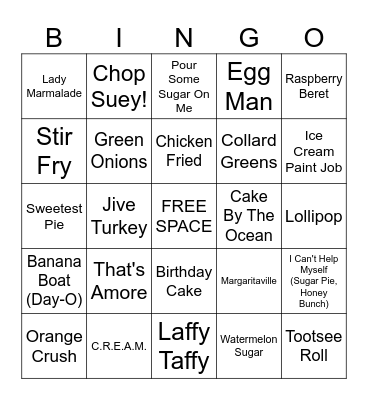 FOOD FIGHT Bingo Card