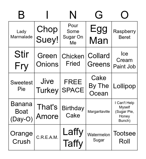 FOOD FIGHT Bingo Card