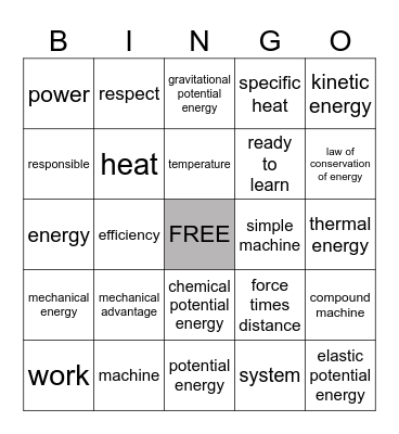 WORK & ENERGY Bingo Card