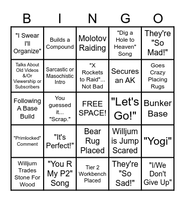 Willjingo Bingo Card