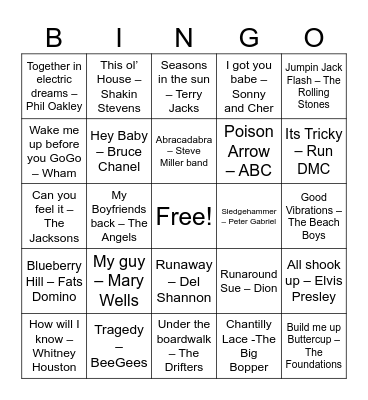 Game #1 Bingo Card