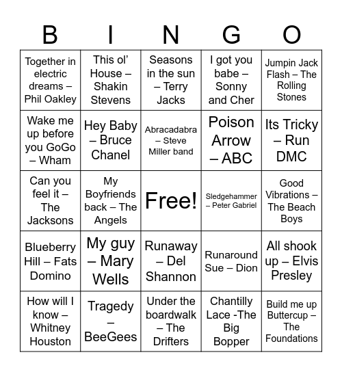 Game #1 Bingo Card