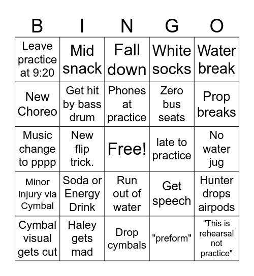 Cymbal bingo Card