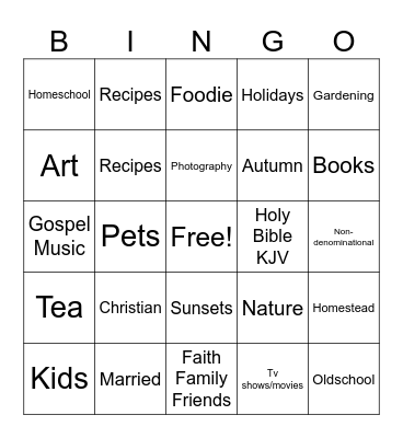 Penpal Bingo Card