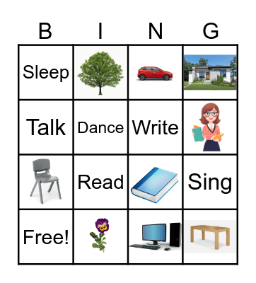 Nouns and Verbs Bingo Card