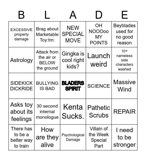 Beyblade Bingo Card