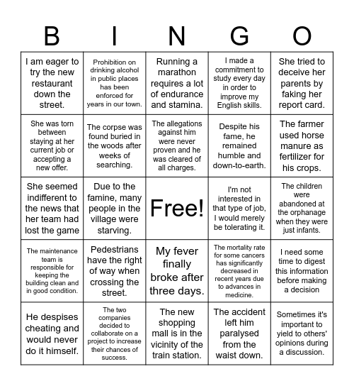 Untitled Bingo Card