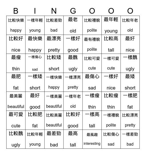 as young as -- younger than--the youngest of Bingo Card