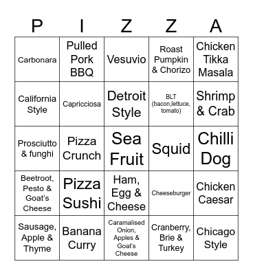 Joe (Round 2) PIZZA PARTY Bingo Card