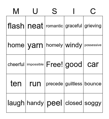 Music Bingo Card