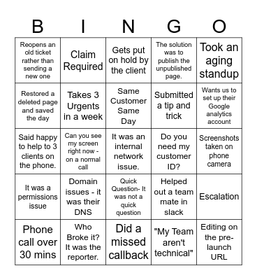 Tech Support Bingo Card
