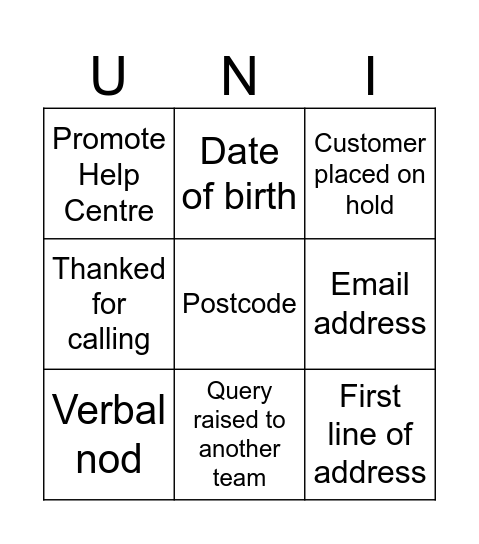 Call Marking Bingo Card