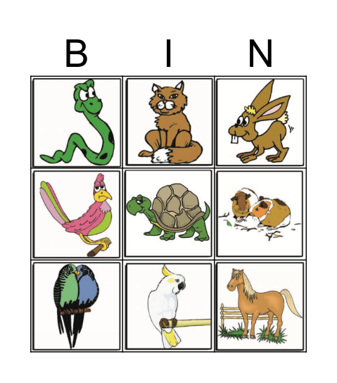 Auslan Pets Bingo Card