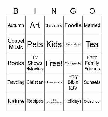 Penpal Bingo Card