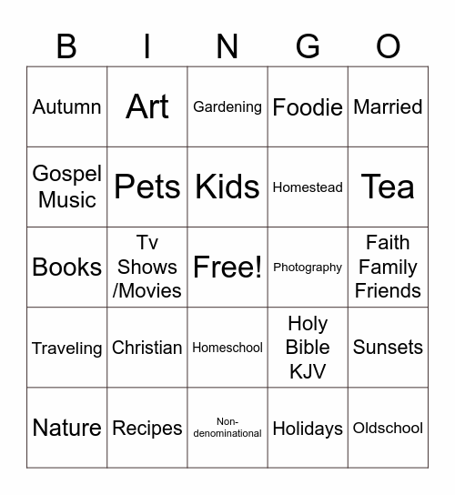 Penpal Bingo Card